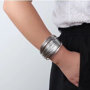 Silver Leather layered magnetic cuff bracelet new